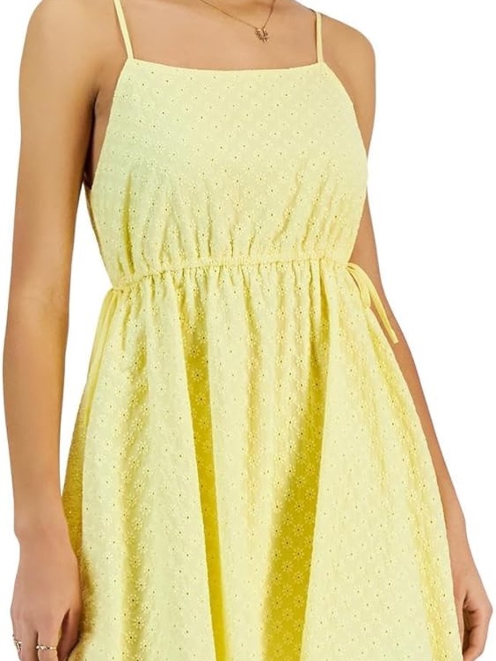 Kit + Sky Yellow Eyelet Spaghetti Strap Dress
